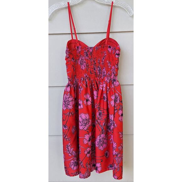 B.O.G. Collective Band of Gypsies Bustier Mini Dress Floral Red-Pink Smocked XS - Picture 6 of 9
